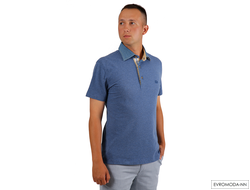 Мужское синее поло премиум класса с коротким рукавом, джинсовый воротник, пуговицы, планка, Германия