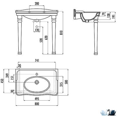 Раковина Creavit Antik Gold AN080.A0000 80 х 50 см подвесная, глянец белоснежного цвета с золотым декором
