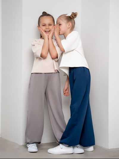 Брюки палаццо с утяжками (синий)