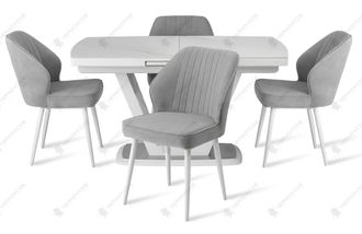 Стол Verona белая керамика К3 / хром + 4 стула Dikline V08 светло-серый / белый купить в Ялте