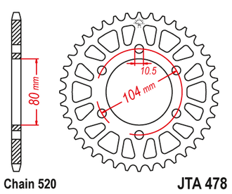 Звезда ведомая алюминиевая (43 зуб.) RK A4028-43-0A (Аналог: JTA478.43) для мотоциклов Kawasaki