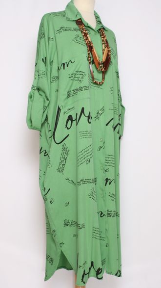 Платье-рубашка Бохо "ВИСКОЗА НАДПИСЬ" зелёное