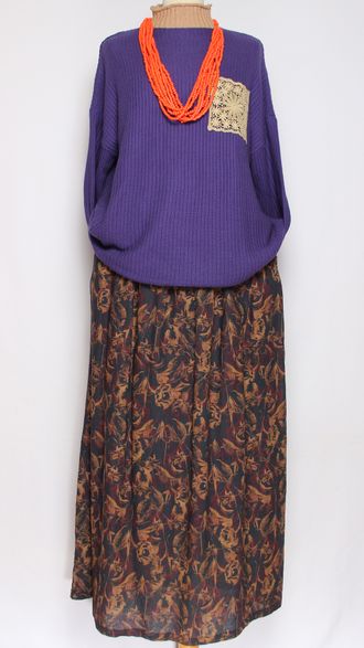 ЮБКА "ХЛОПОК НА ПОДКЛАДЕ" синяя, терракотовая до р.48