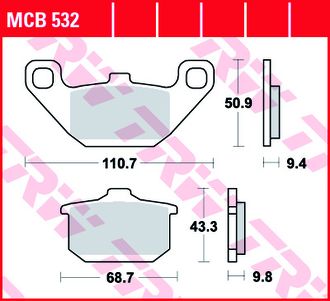 Тормозные колодки TRW MCB532 для Kawasaki Ninja 600/750/900, GPZ 250/305/400/500/550/600/750/900/1000/1100, VN 750/800/1500, Z 550, ZN 1300, GTR 1000