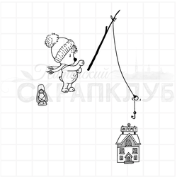 штамп мишка и удочка