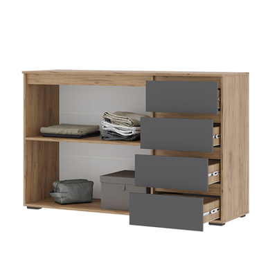 Хелен КМ 06 Комод 4 ящика и 2 створки 1500х960х465 дуб крафт золотой/графит