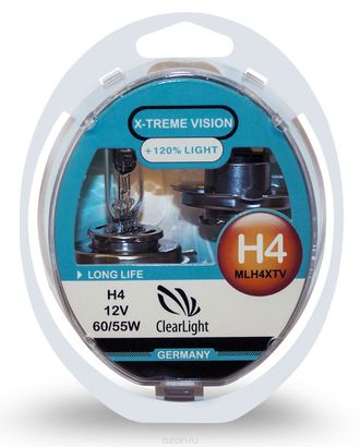 Лампа автомобильная галогенная Clearlight H4 X-treme Vision +120% Light, 2 шт