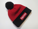 Шапка Supreme Помпон Logo Черный / Красный