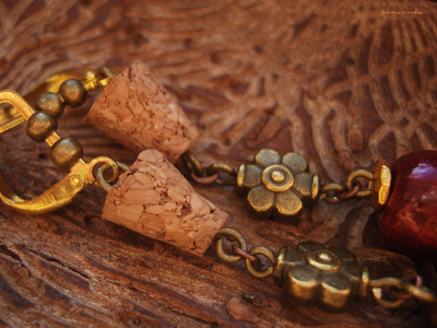 Бохо-серьги "Вино из шиповника" с тигровым глазом и дисками гитарных струн