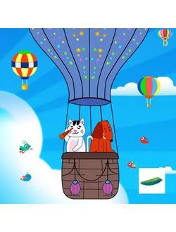 Постер «Полёт на воздушном шаре» . Детская коллекция «Мишаня и Тимурчик»