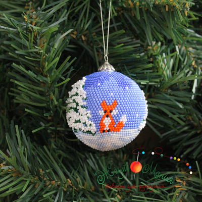 Шарик «Лисички" со снегом - 6см - Набор для вязания крючком с бисером от Ирины Рудевич