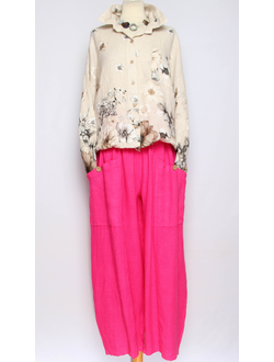 БРЮКИ БОХО "ЛЁН СВОБОДНЫЕ" фуксия р.50-58