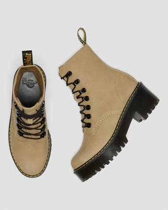 Ботинки Dr. Martens Leona Nubuck Leather бежевые