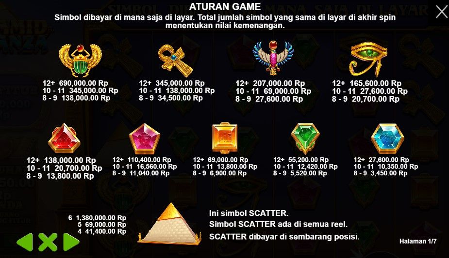 Aturan game dan simbol Slot Pyramid Bonanza