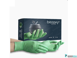 BENOVY Nitrile MultiColor, перчатки нитриловые, зеленые, S, 50 пар в упаковке