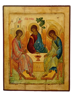 Пресвятая Троица. Рукописная икона, стилизованная "под старину".