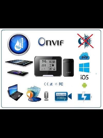 IP видеоняня WiFi (Настольные часы - метеостанция с внешним датчиком температуры, охранная видеокамера) с аккумулятором и с DVR, Full HD 1 Mp (HDSmartIPC)