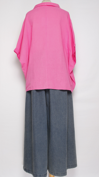 БЛУЗА ЛЁН "КИМОНО ХОМУТ ВЫШИВКА" оранжевая, фуксия, желтая, лайм до р.56