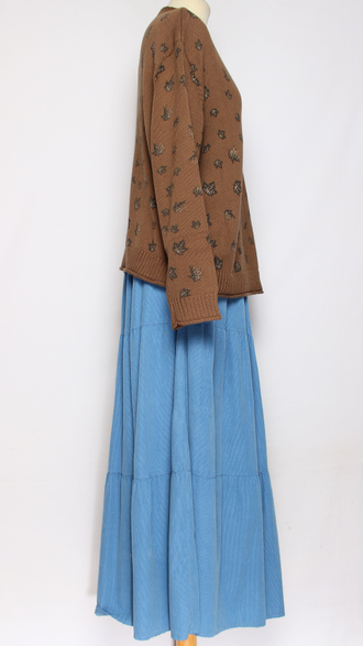 ДЖЕМПЕР ХЛОПОК "СТОЙКА МЕЛКИЕ ЛИСТИКИ" шоколад, мокко до р.54