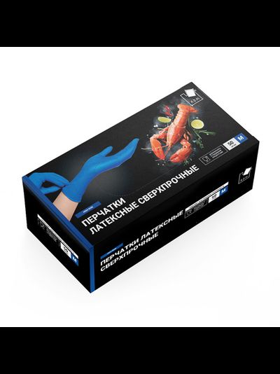 Перчатки латексные сверхпрочные A.D.M. HIGH RISK, цв. синие 25 (пар/уп.)