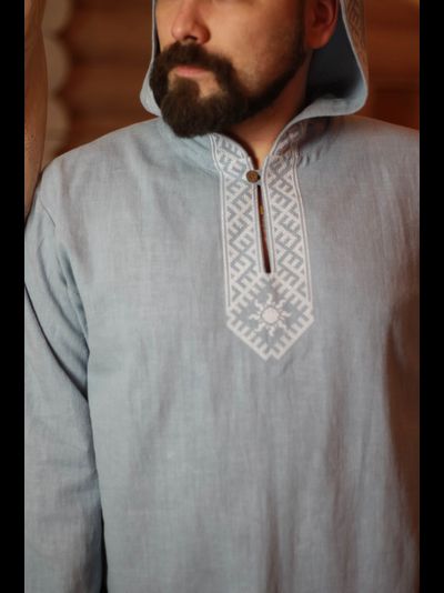 Рубаха с капюшоном «Утро Сварога» небесная