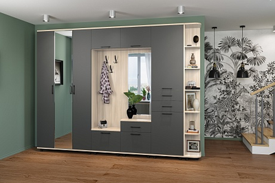 Композиция прихожей ГРЕЙС корпус Ясень Асахи/фасад Антрацит Матовый