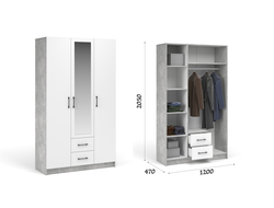 Спальня ЧИКАГО - Шкаф 3д2ящ с зеркалом Ателье светлый/Белый