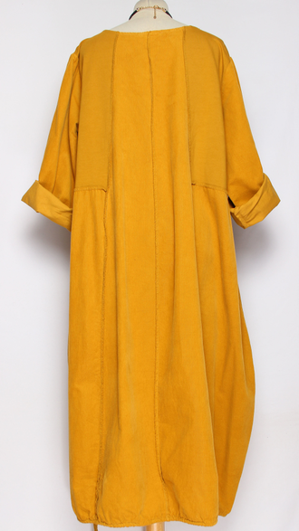 Платье Бохо вельветовое "Сетка трикотажная спинка" оранжевое, горчичное до р.56