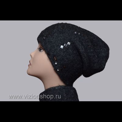 Вязаная шапка женская осень зима 2019 Vizio Италия 6112 CL антрацит