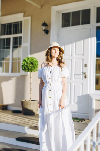 Платье белое льняное в бохо стиле