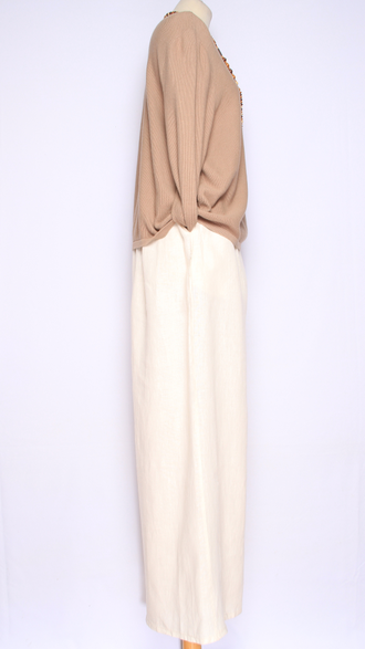 Брюки "Лён широкие с защипами на поясе" бежевые, мокко, св.бежевые, шоколад, молочные, хаки до р.48-56