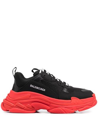 Кроссовки Balenciaga Triple S черные с красной подошвой женские