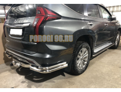 Защита заднего бампера угловая двойная d76/42 для Mitsubishi Pajero Sport (2021-...)