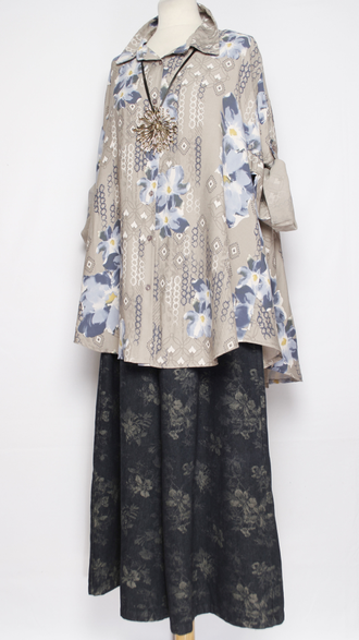 РУБАШКА ВИСКОЗА "СИНИЕ ЦВЕТЫ" хаки, жёлтая, фуксия, бежевая до р.56