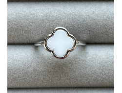 Кольцо родий/керамика белый клевер 17мм