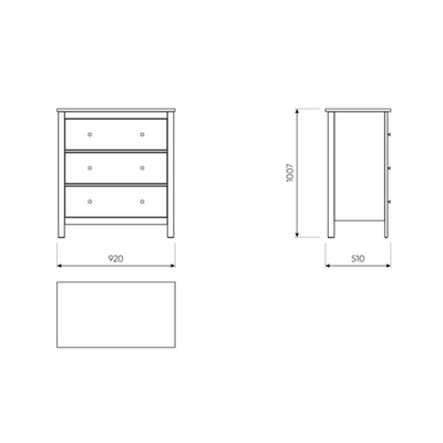 Сага Комод 3 ящика 920х1007х510 белый