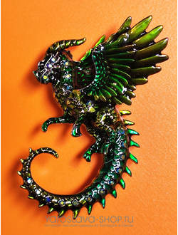 Б-136.Брошь металическая дракон со стразами.