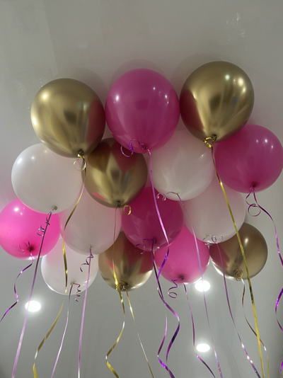 Шары белые, ярко-розовый, золото 15 шт под потолок