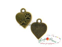 ПОДВЕСКА В ТИБЕТСКОМ СТИЛЕ "СЕРДЦЕ С ЛАПКАМИ" - 17*14мм - АНТИЧНАЯ БРОНЗА