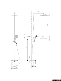 Смeситель для ванны и душа с регулируемой высотой штанги, каскадным выпуском и верхней душевой лейкой Lemark LM7005C