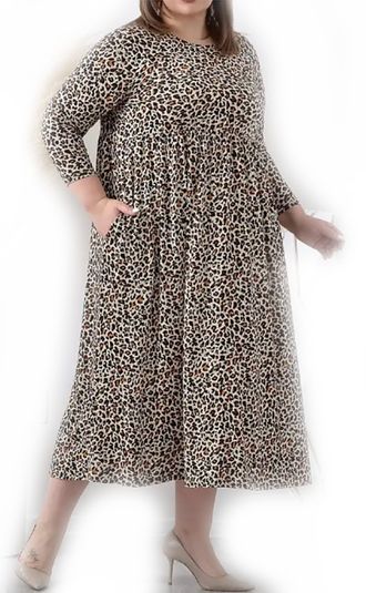 Нарядное женское длинное   платье Артикул: 14866-0517 (Цвет леопард) Размеры 54-72