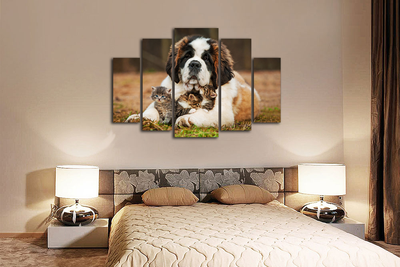 Модульная картина "Сенбернар и малыши"
