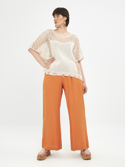 Летний вязанный топ-сетка в черном и терракот цвете