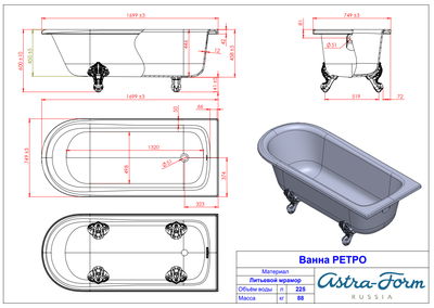 Astra-Form ванна Ретро 170/75 см белая