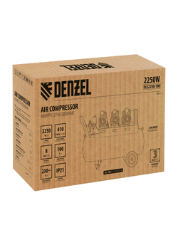 Компрессор безмасляный, малошумный  DLS 2250/100, 2250 Вт, 3x750, 100 л, 410 л/мин блок управления/ Denzel