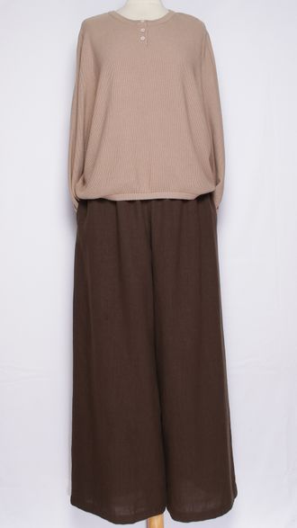 Брюки "Широкие палаццо крапива" шоколад, малахит, черные р.48-54