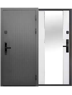 Е-Тайга 10 см 2МДФ Сатин графит\Эмалит белый Биометрический замок -Зеркало