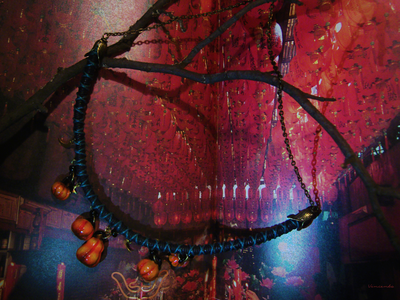 "Время Самайна", комплект украшений (серьги и колье) с тыквами к Хэллоуину