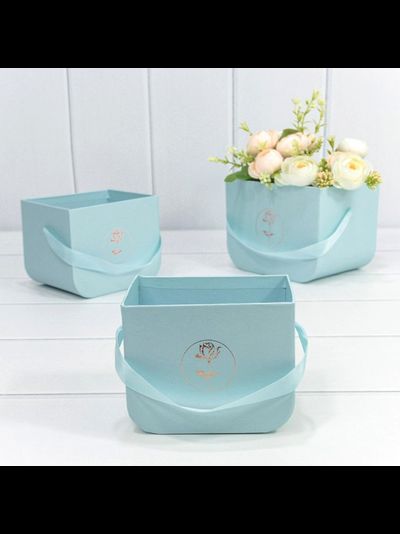 Коробка подарочная с закруг. дном (принт &quot;Роза&quot;, голубая), 12,5*9*10см