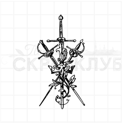 Штамп перекрещенные шпаги, меч и корона